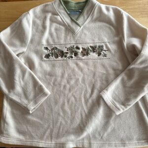 Croft & Barrow Women's Christmas Winter Pinecone Garland Fleece Pullover 2X